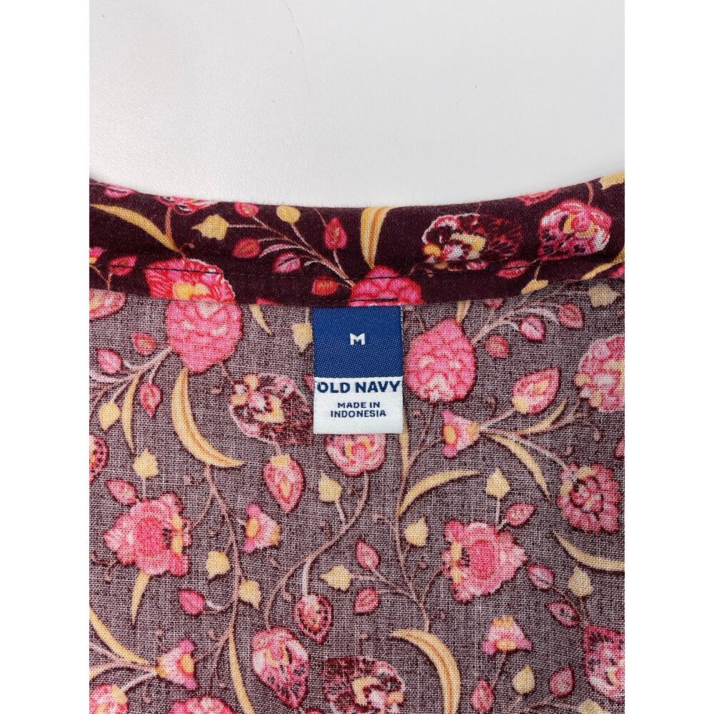 Old Navy Burgundy Floral V Neck Short Sleeve Swing Dress Size Medium - Picture 9 of 10